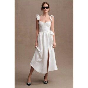 Anthropologie V. Chapman Vera Satin Ruffled-Sleeve Bustier Midi Dress Size 10